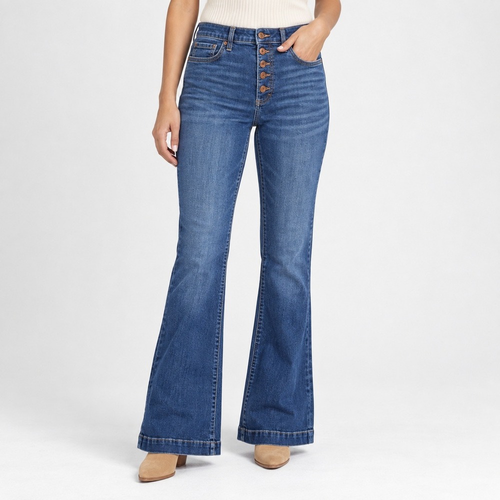 Lauren Conrad Flare Jeans Womens 14 Blue Super High Rise Button Fly Boho Retro